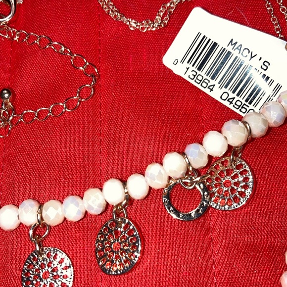 NWT 2-layer gt chains necklace with gt cutout circles sm & lg, glass beads $25 - Picture 4 of 5